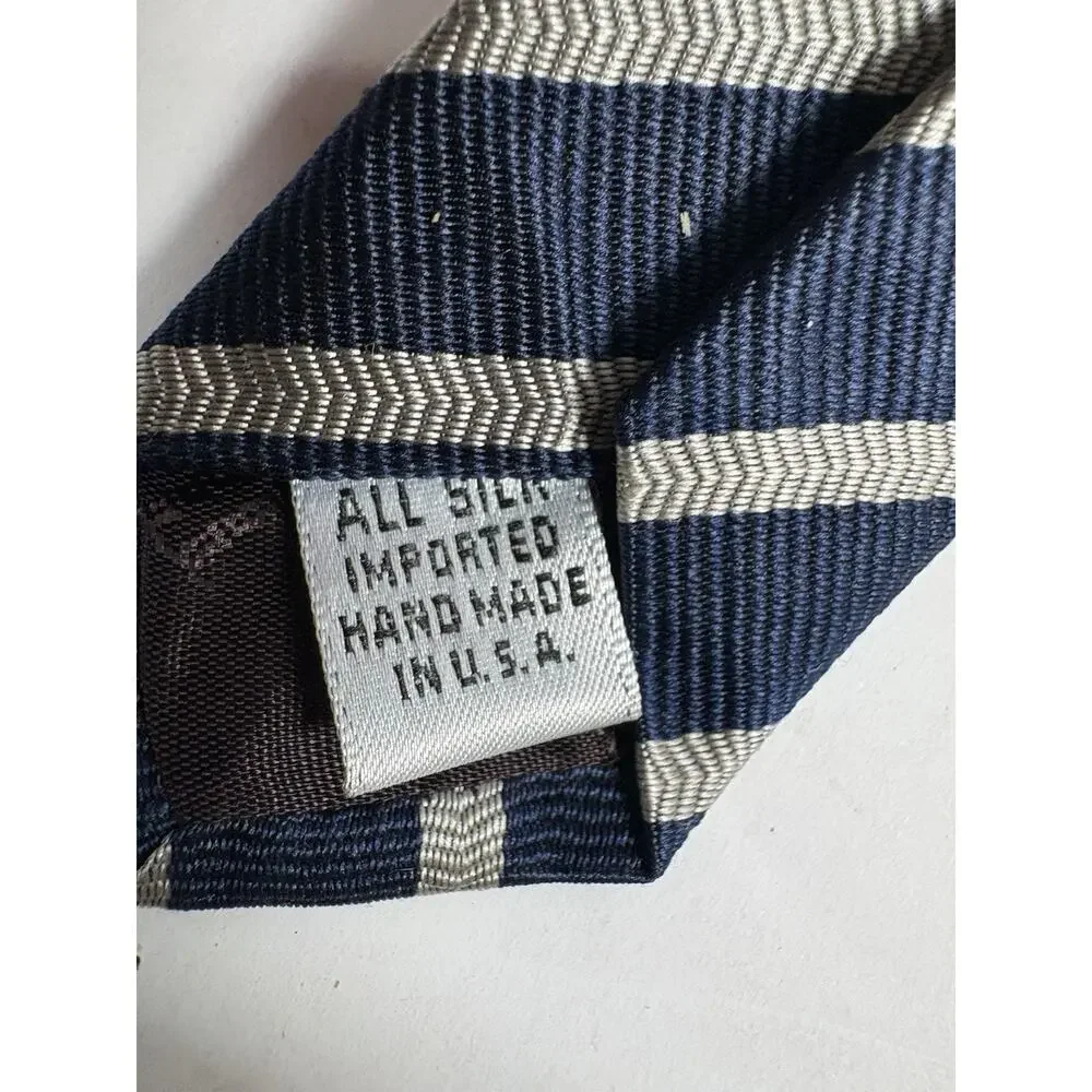 XMI Nordstrom Mens Silk Tie Navy Blue Silver Stripe Hand Sewn USA Necktie